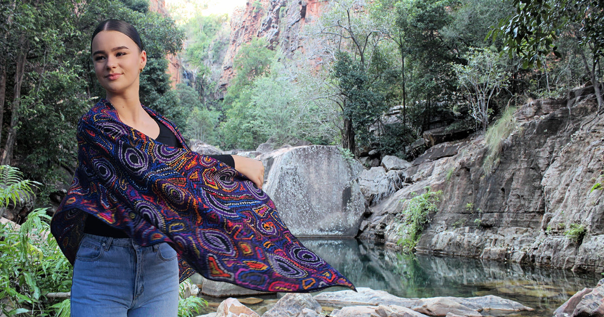 An Ancient Story Brought to Life: "Rock Pools Dreaming" Merino Wool Scarf